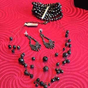 Cache Elegant Black Beaded Jewelry Set